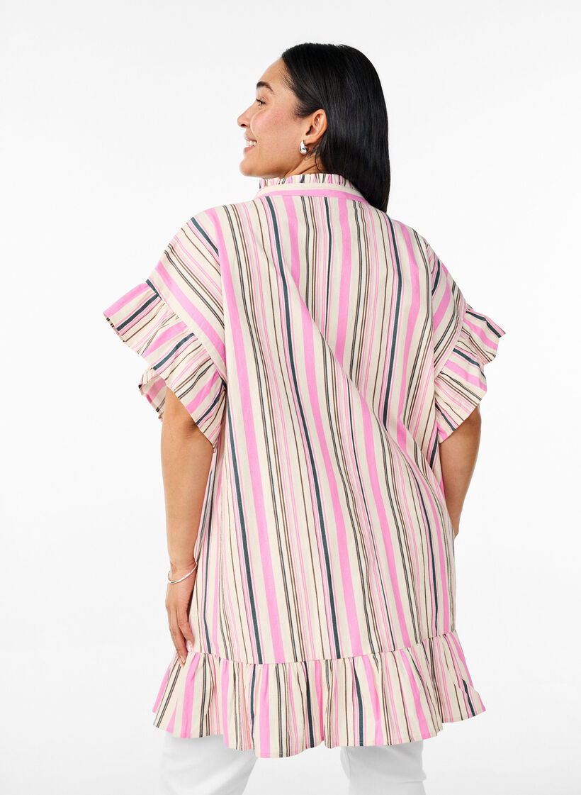 Tunique avec col en V et volants, Vanille, Model image number 2