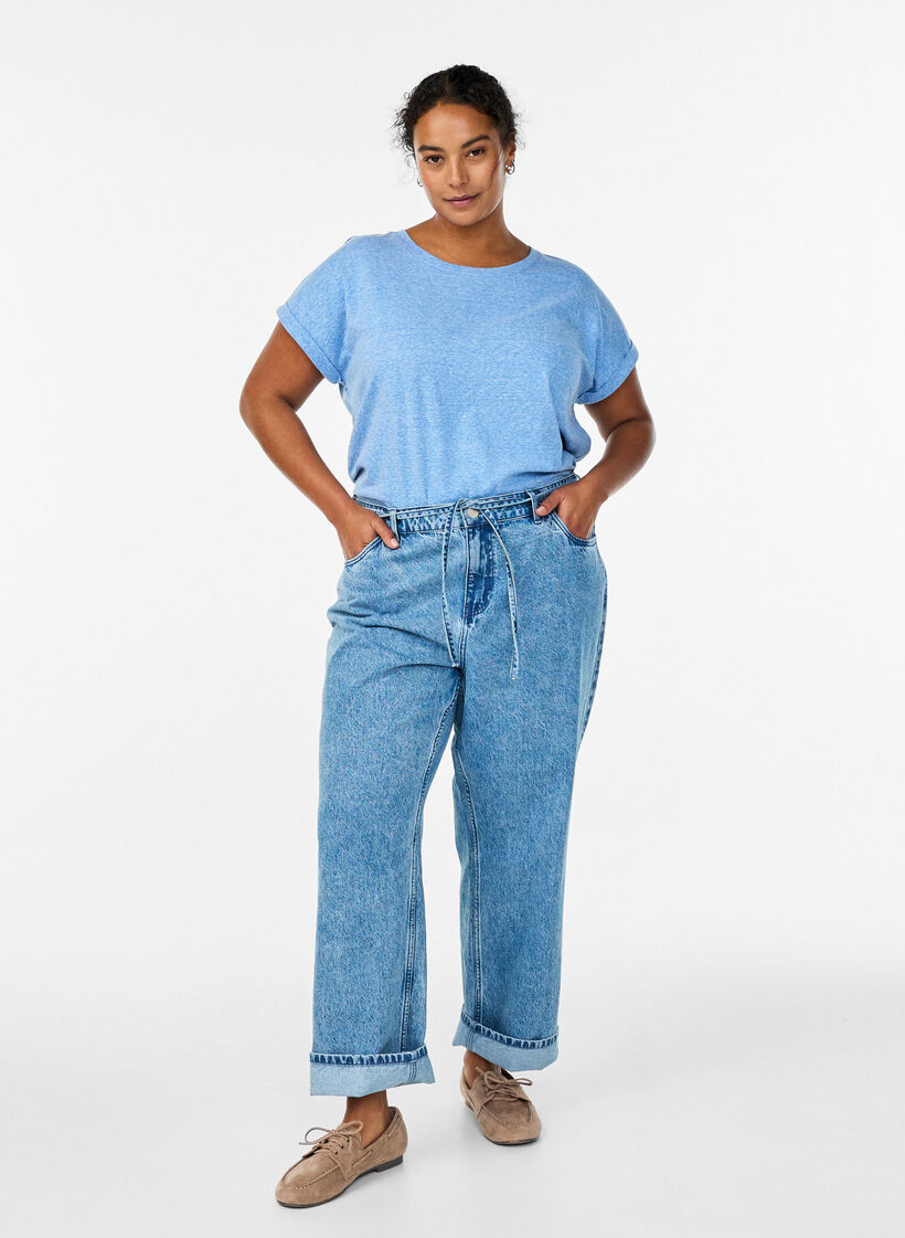 Melange T-Shirt mit kurzen &Auml;rmeln, Blau, Model image number 1