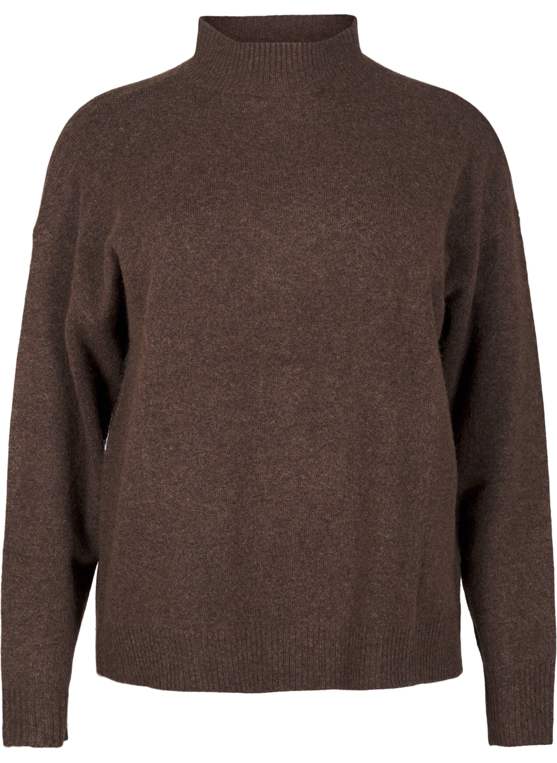 Zizzi Gestrickte Wollbluse mit hohem Kragen, Rain Drum Mel., Packshot image number 0