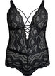Spitzenbody mit Schn&uuml;rdetails, Schwarz, Packshot image number 0