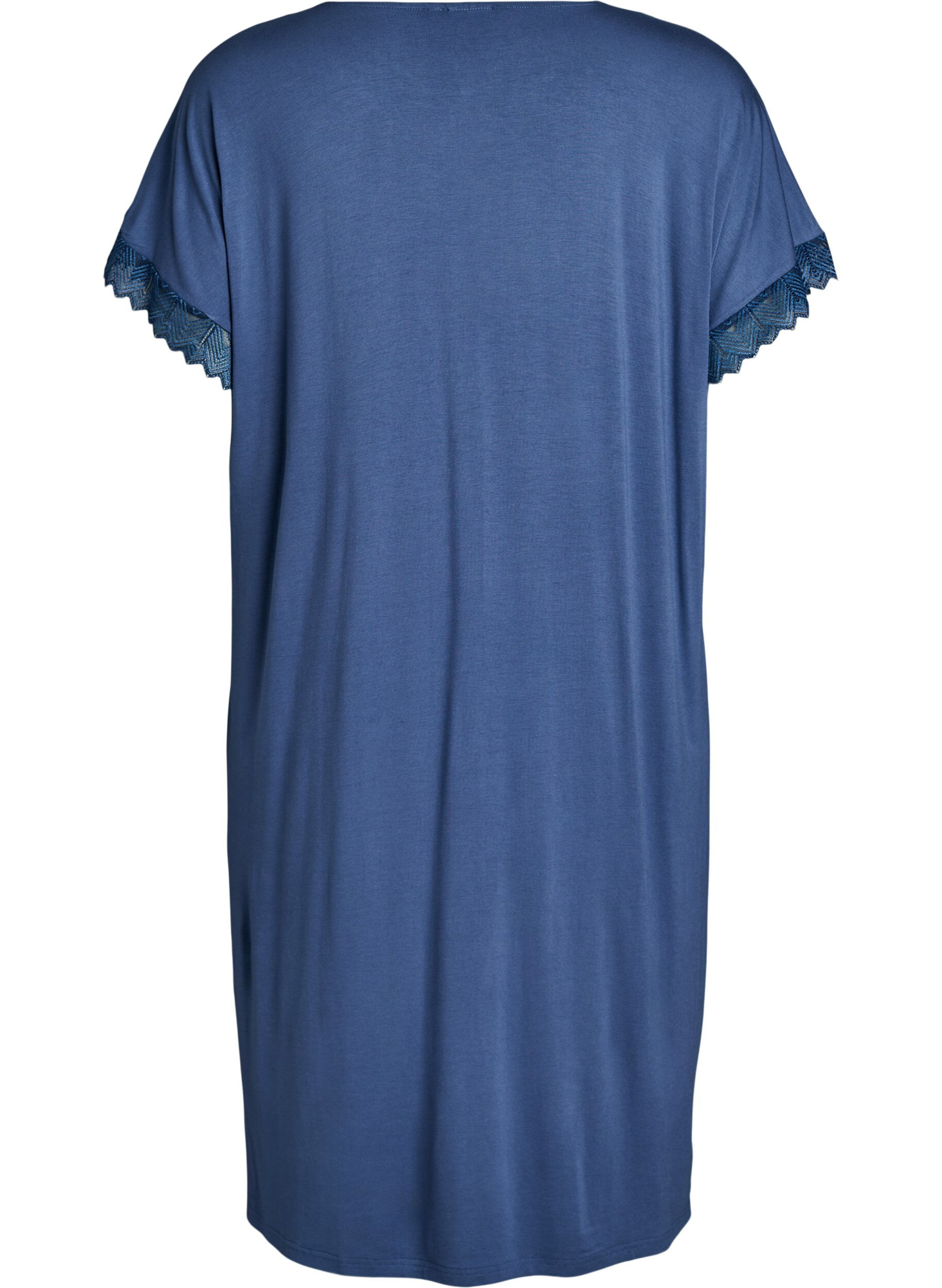 Zizzi Chemise de nuit en viscose manches courtes dentelle, Bleu, Packshot image number 1