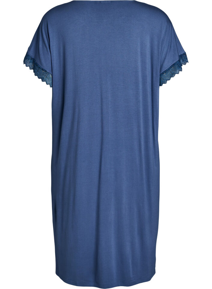 Chemise de nuit en viscose manches courtes dentelle, Bleu, Packshot image number 1