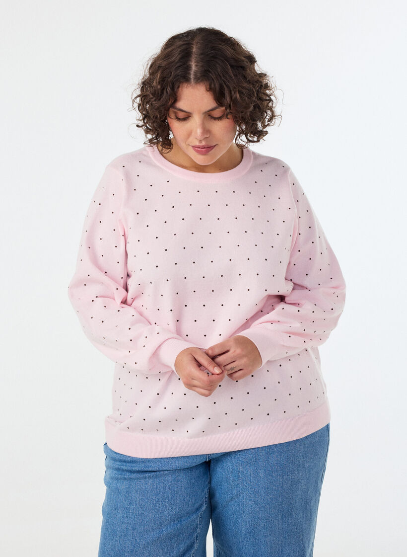 Strickbluse mit kleinen Punkten, Pink, Model image number 0