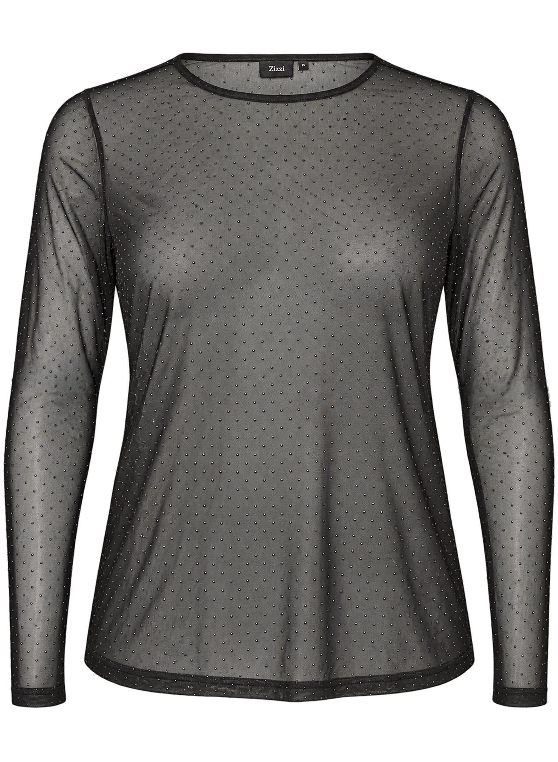 ZizziBlouse en maille transparente avec strass, Noir, Packshot image number 0