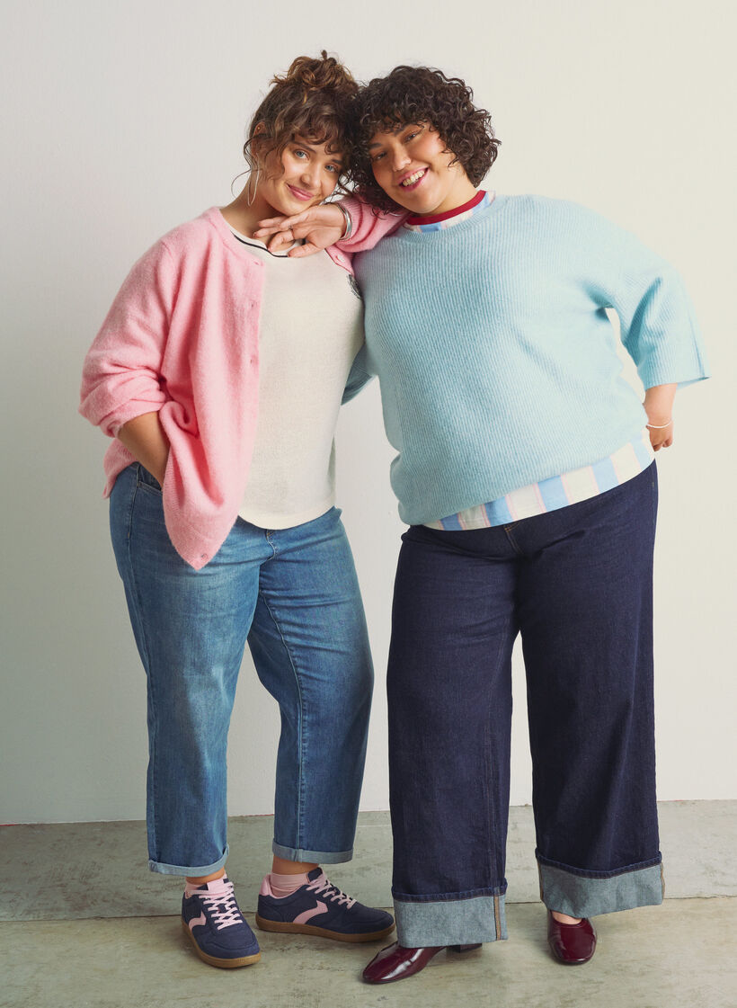 Lockerer Strick mit 3/4-Ärmeln, Blau, Image image number 0