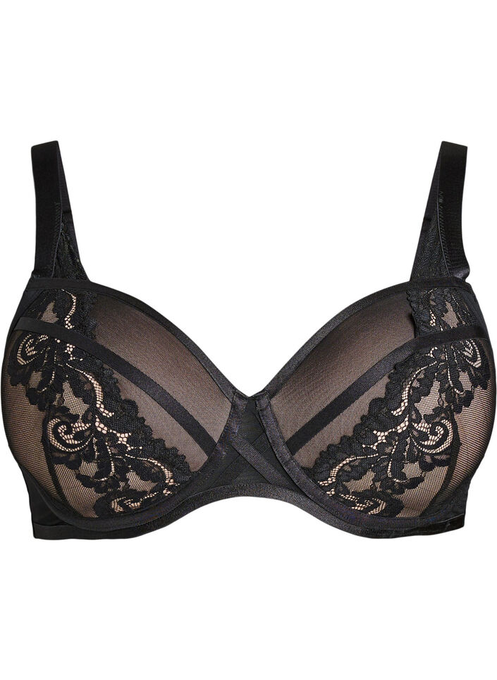 Soutien-gorge moul&eacute; &agrave; armatures avec dentelle florale, Noir, Packshot image number 0