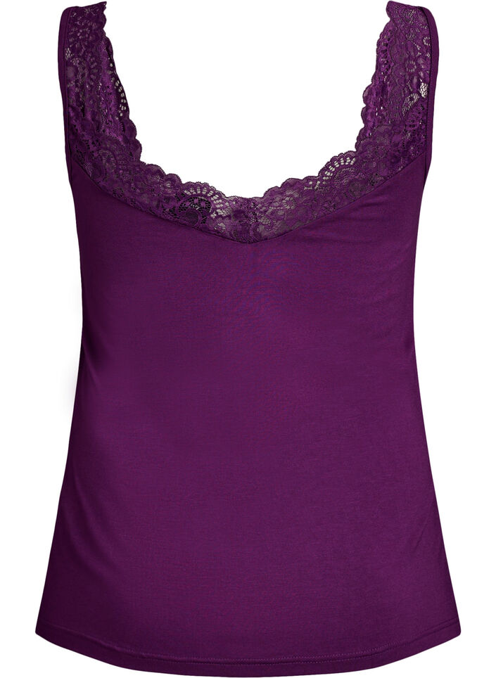 Top en viscose avec bord en dentelle, Violet, Packshot image number 1