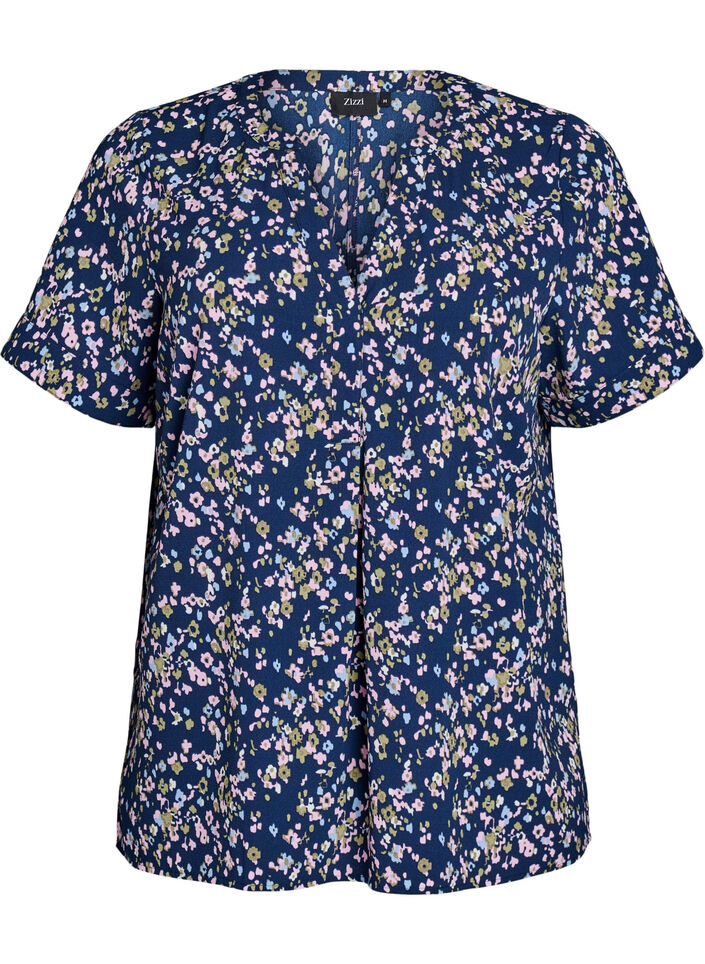 Bluse mit kurzen Ärmeln und V-Ausschnitt, Pink, Packshot image number 0