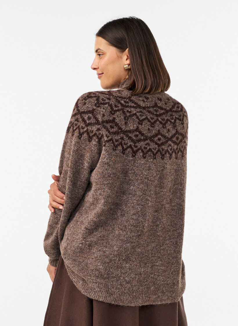 Pullover mit nordischem Muster, Braun, Model image number 2