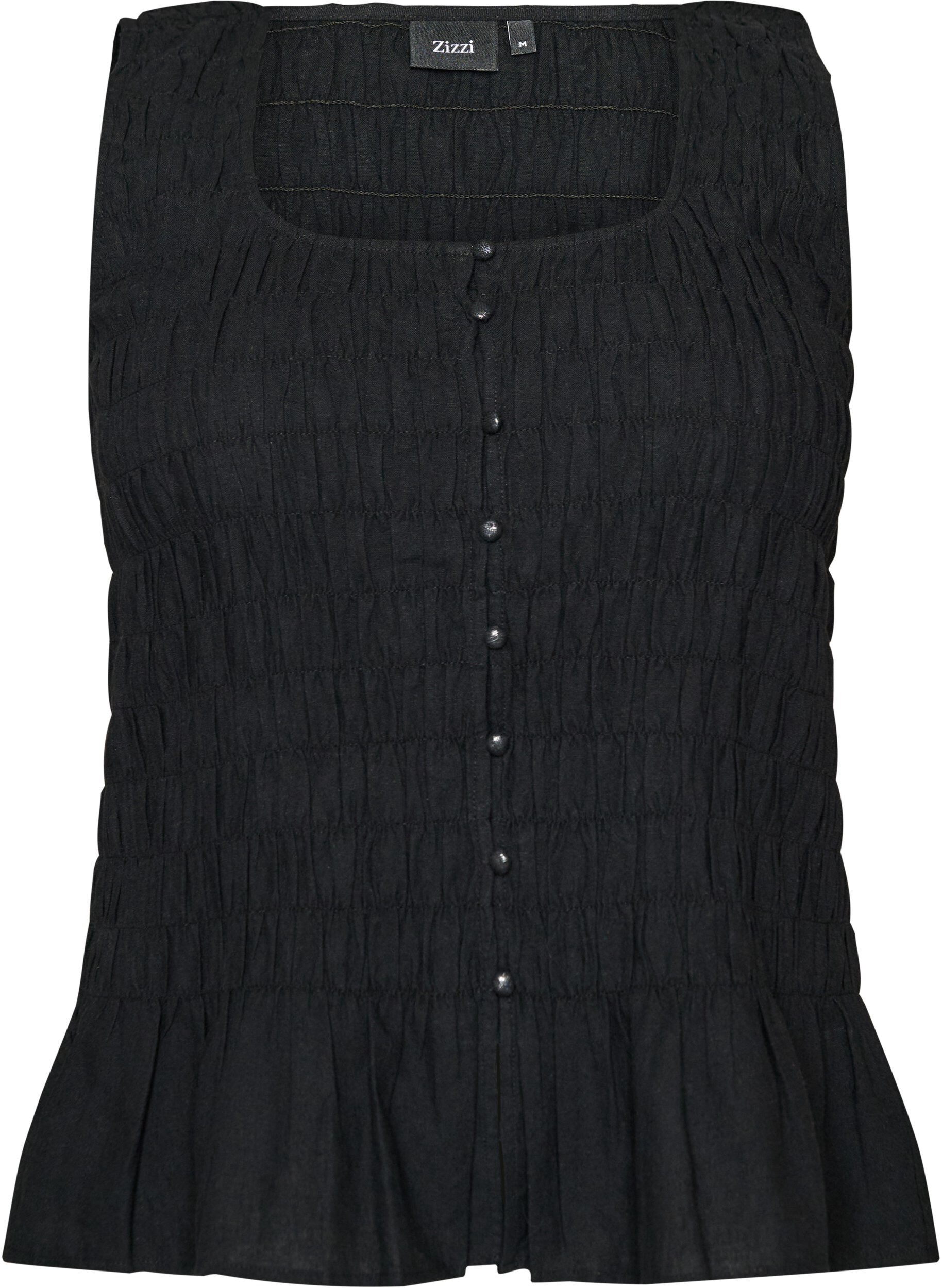 Zizzi&Auml;rmelloses Top aus Baumwolle und Leinen mit Smock, Schwarz, Packshot image number 0