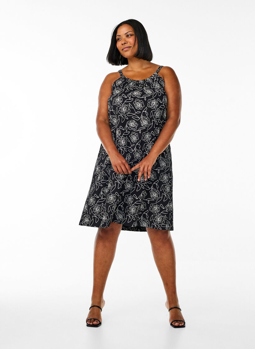 Robe &agrave; bretelles midi en coton bio, Noir, Model image number 1