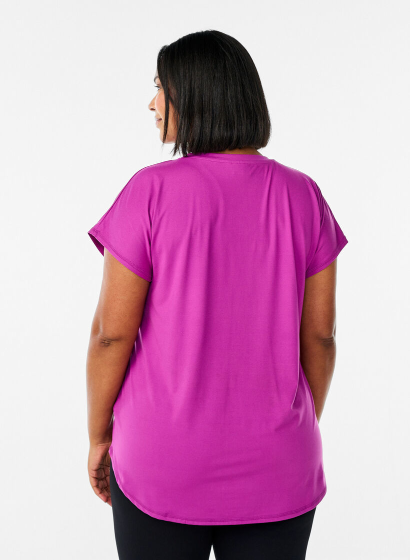 Kurzarm Trainingsshirt mit V-Ausschnitt, Lila, Model image number 2