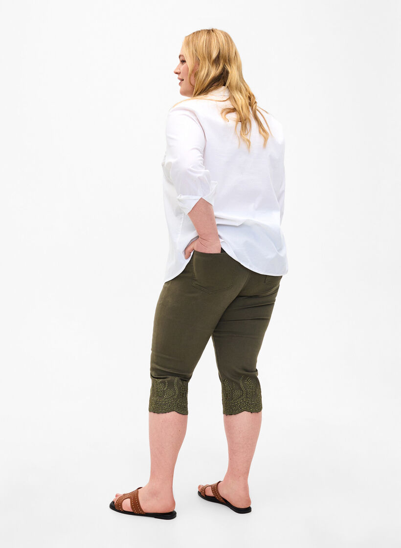  Caprihosen mit hohem Bund und Lochstickerei, Dusty Olive, Model image number 1
