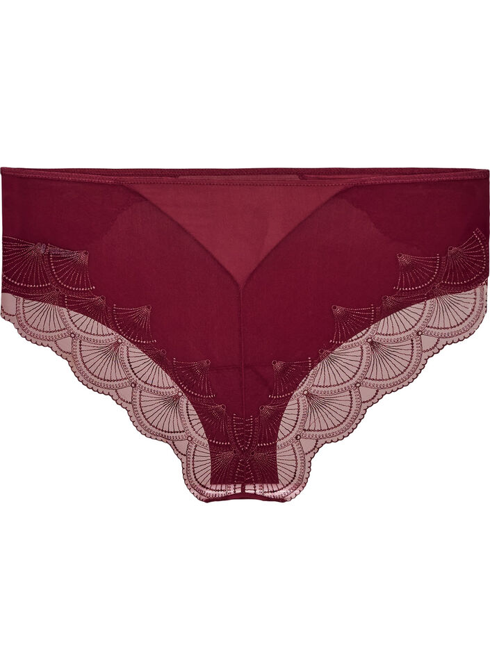 Culotte avec maille et finitions en dentelle brod&eacute;e, Bordeaux, Packshot image number 1