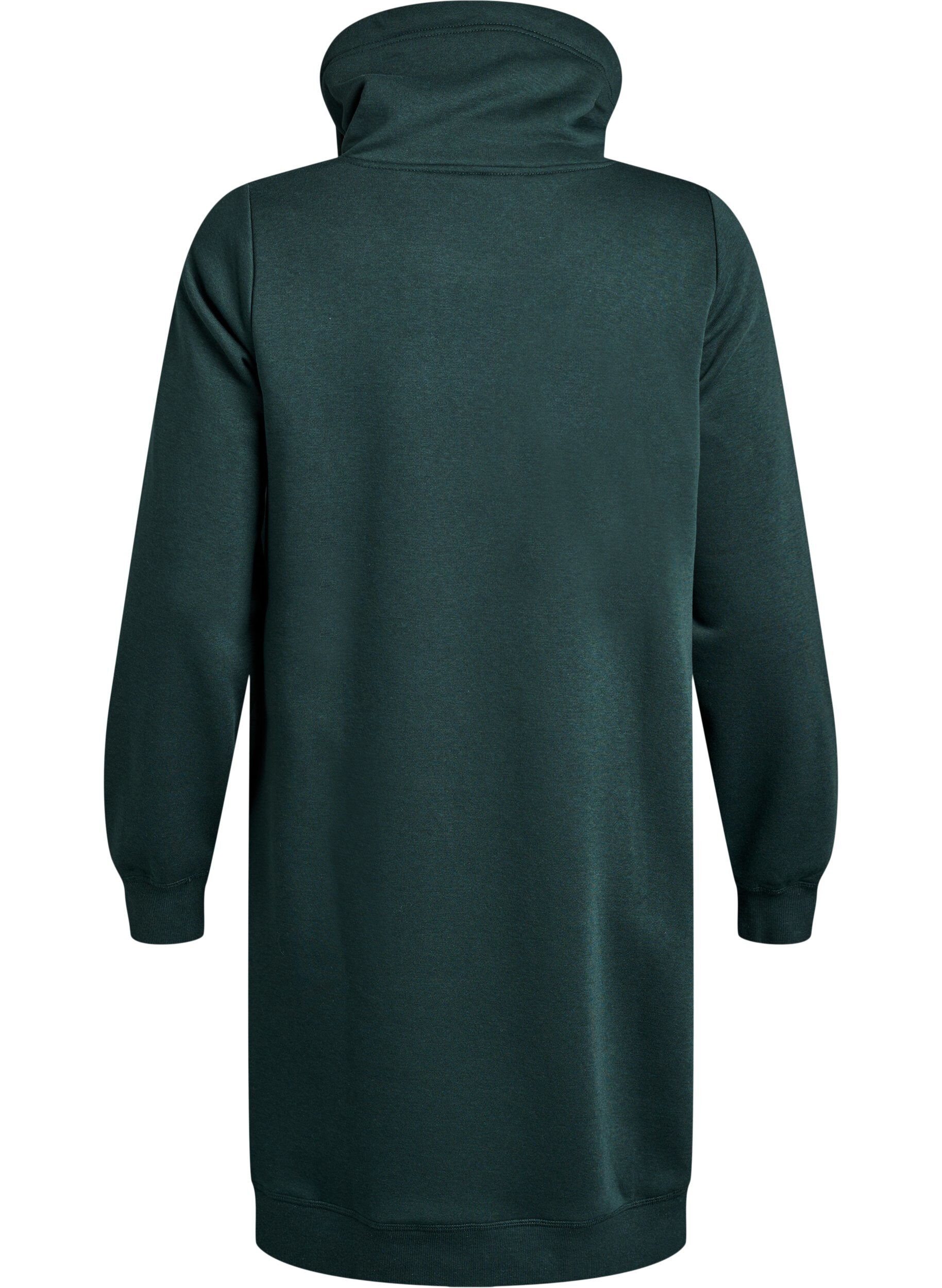 Zizzi Robe sweat-shirt courte &agrave; col montant et poches, Vert fonc&eacute;, Packshot image number 1