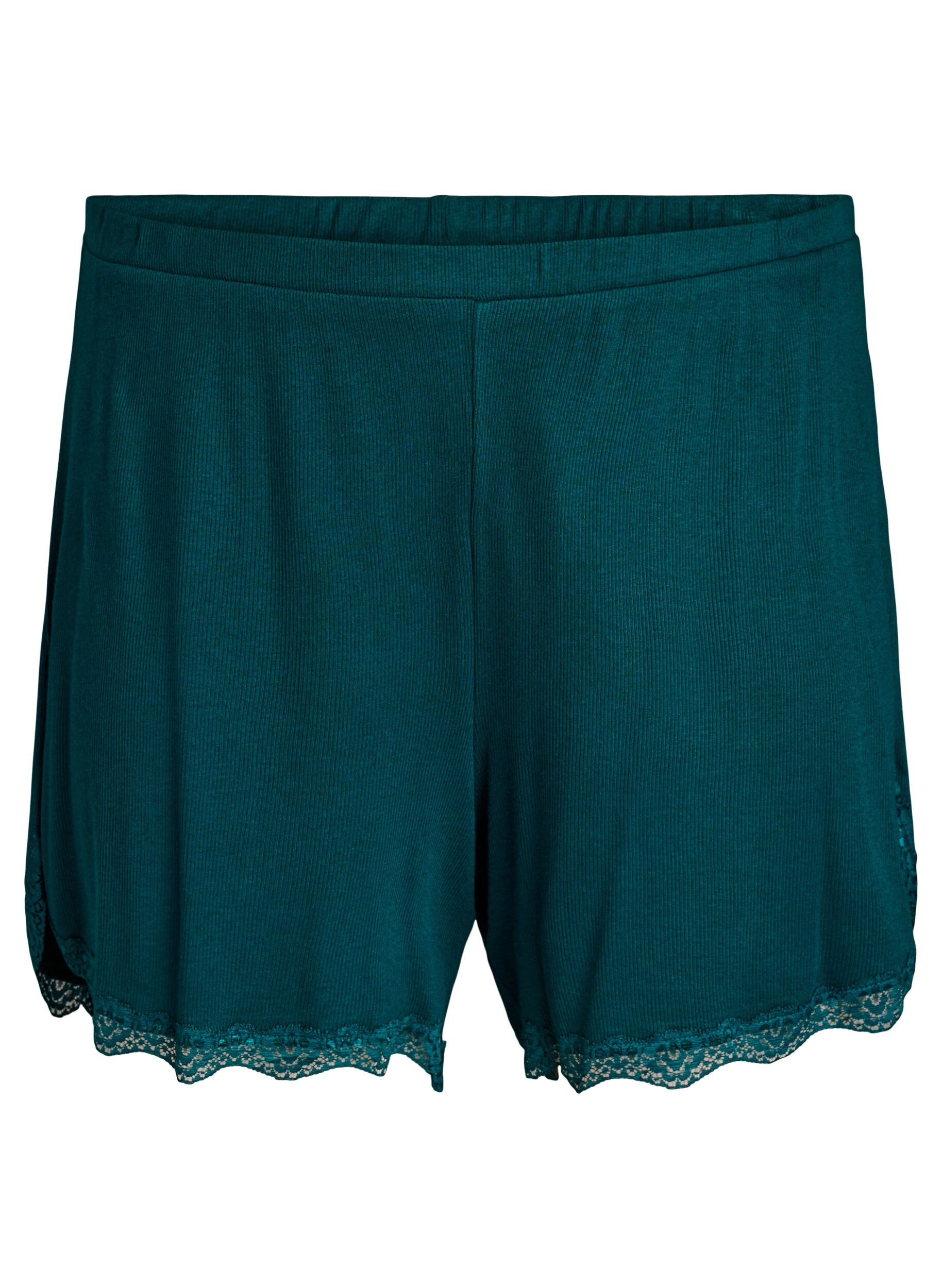 Short de nuit ample &agrave; texture c&ocirc;tel&eacute;e et bordure en dentelle