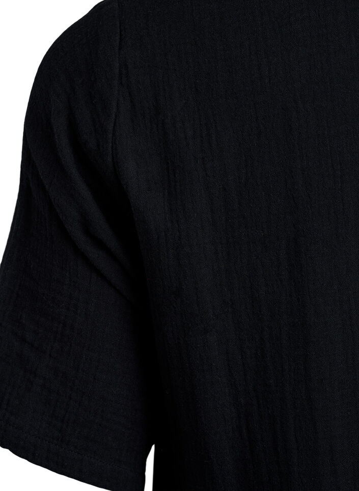 Robe courte &eacute;vas&eacute;e en mousseline de coton, Noir, Packshot image number 3