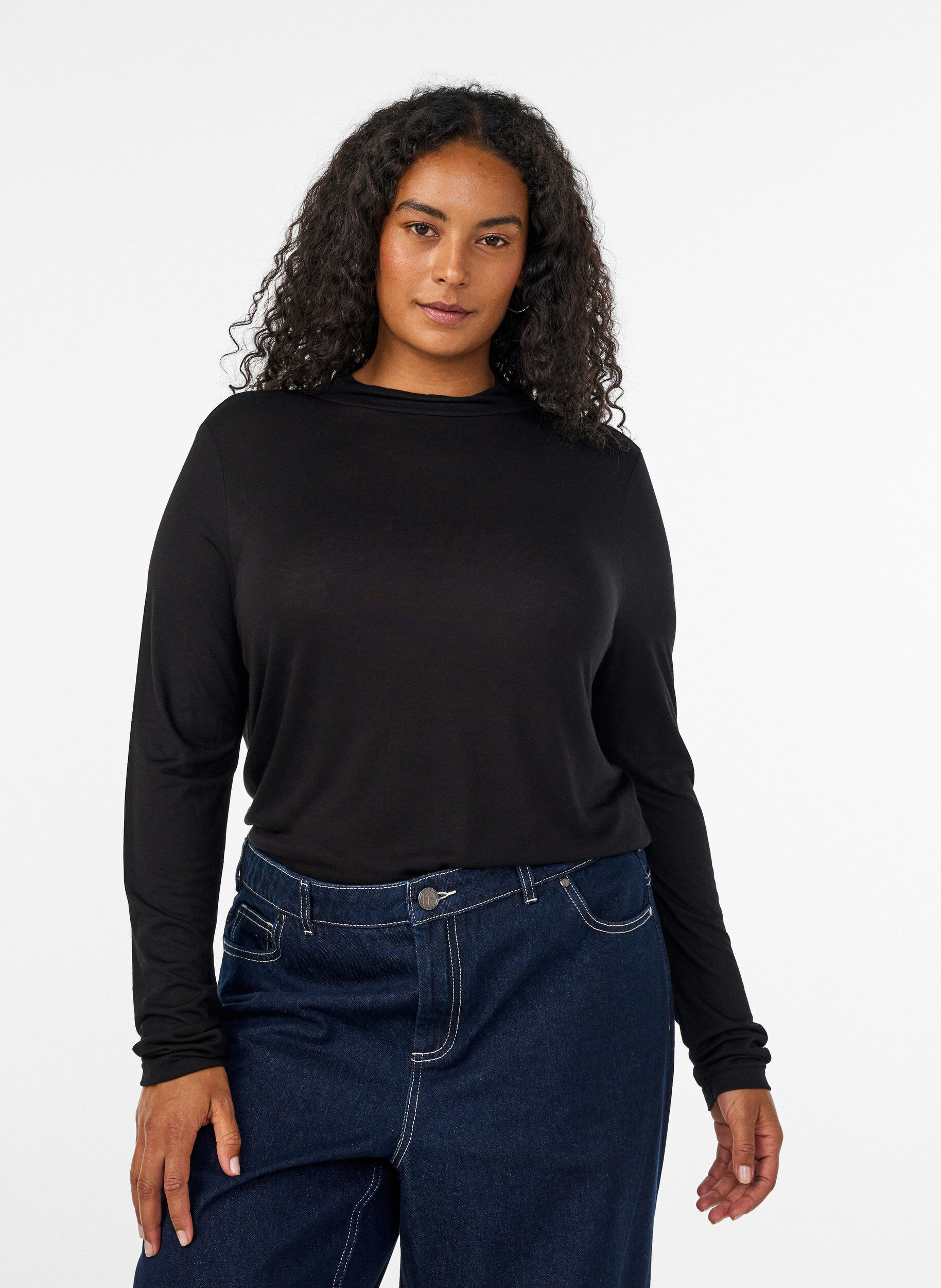 ZizziBlouse &agrave; col montant en jersey de viscose, Noir, Model image number 0