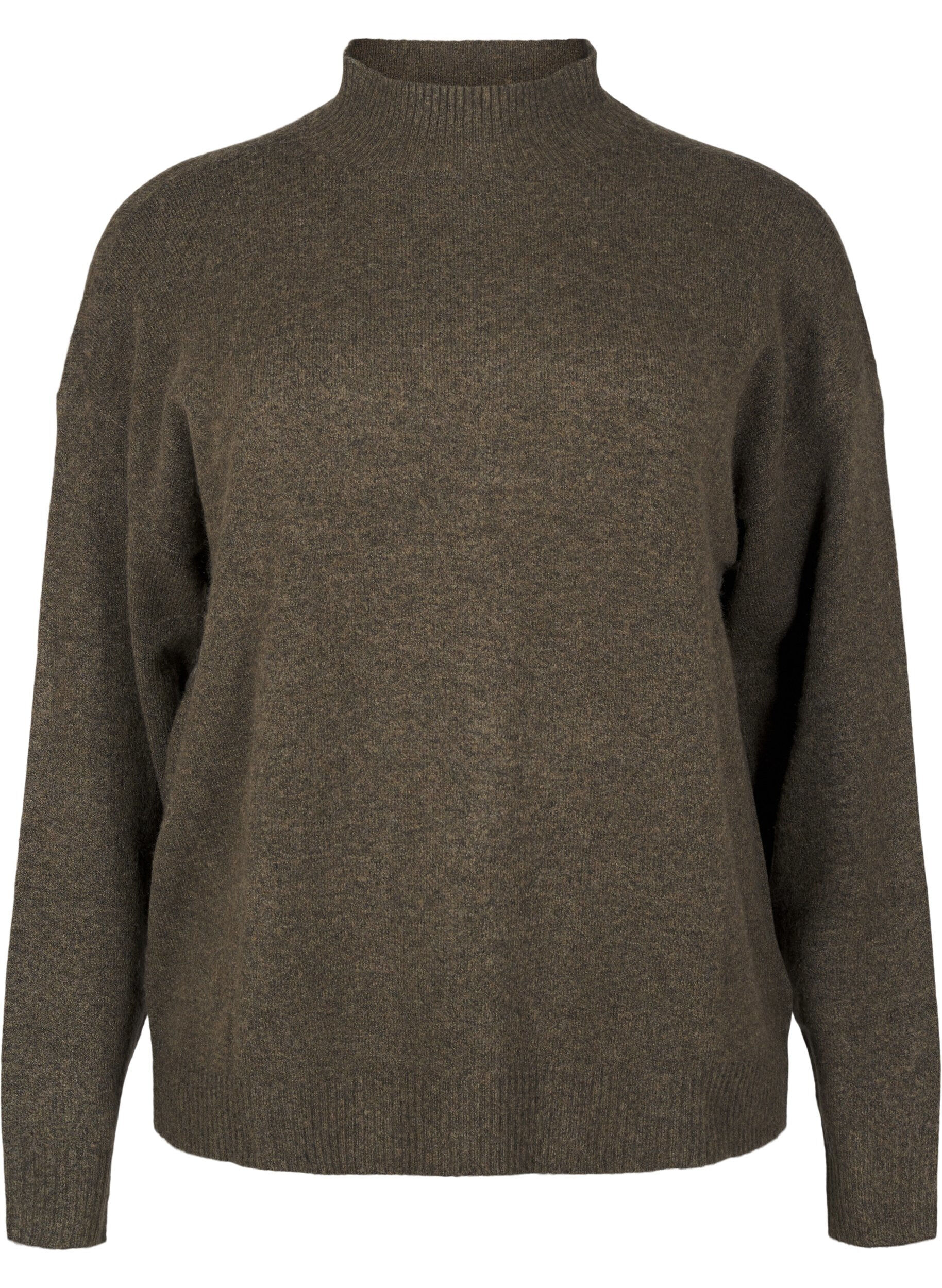 Zizzi Chemisier en laine tricot&eacute;e &agrave; col montant, Sea Turtle Mel., Packshot image number 0