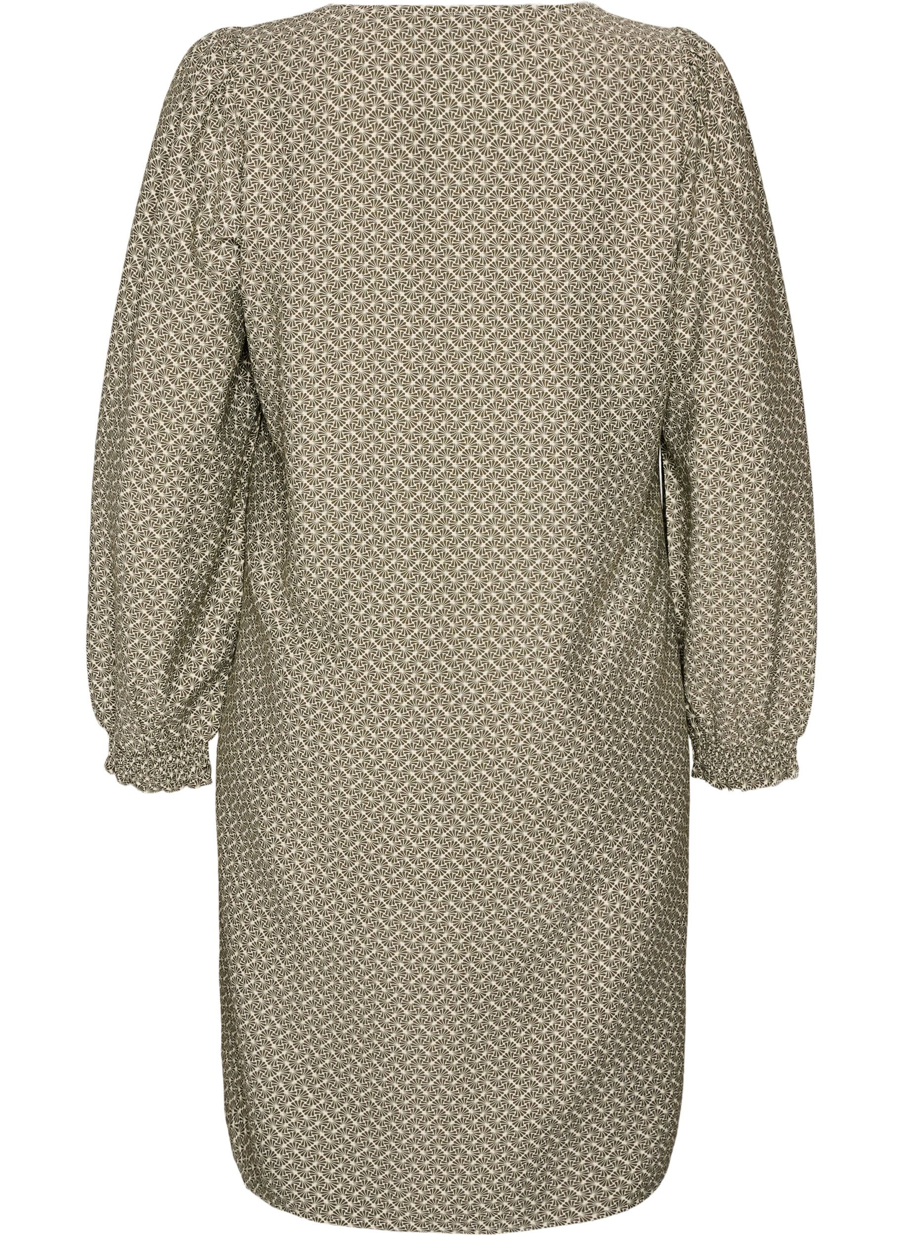 ZizziGemustertes Kleid aus Viskose mit langen &Auml;rmeln, Gr&uuml;n, Packshot image number 1