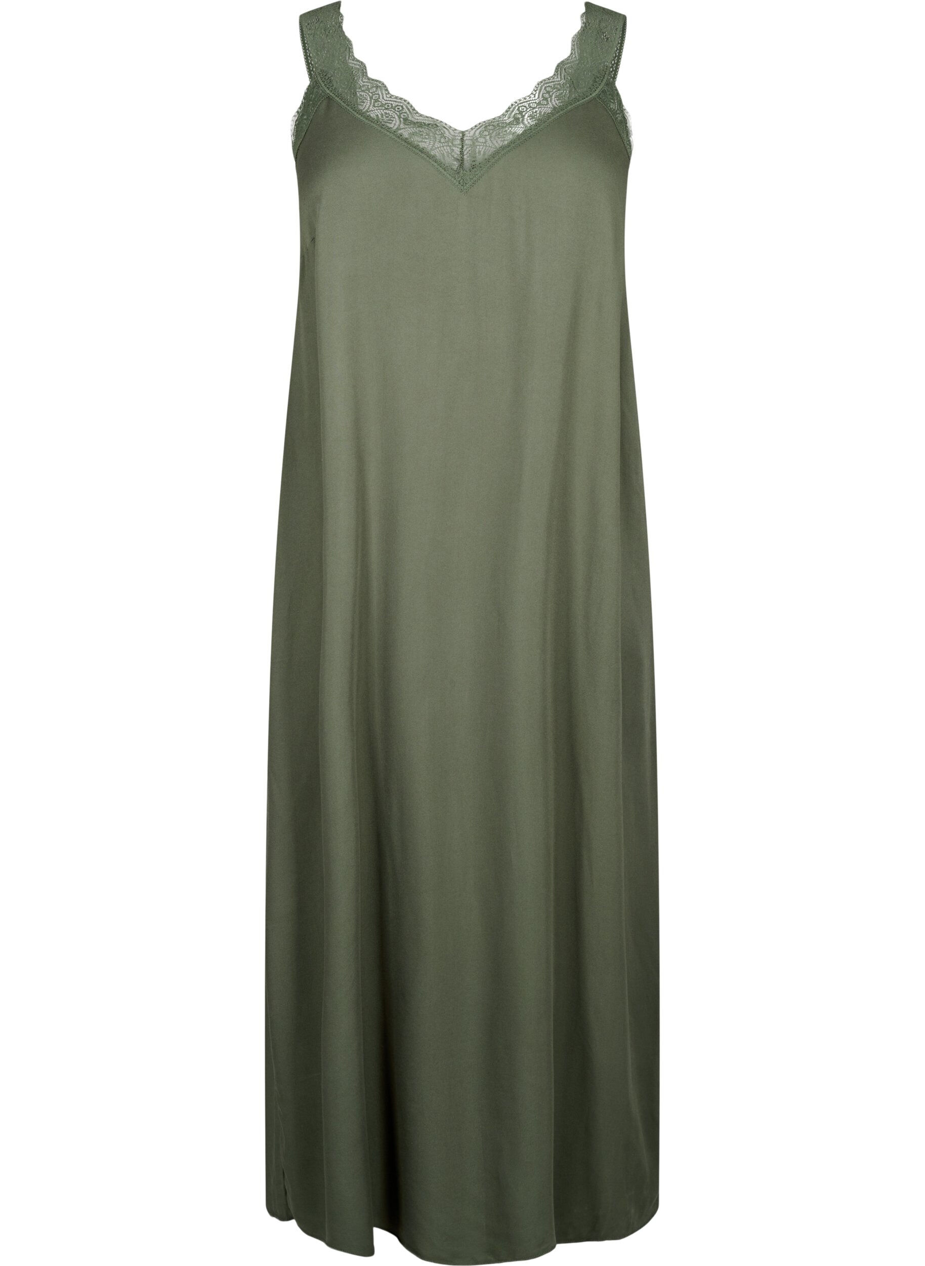 Zizzi Midi-Tr&auml;gerkleid aus Viskose mit Spitze, Thyme, Packshot image number 0