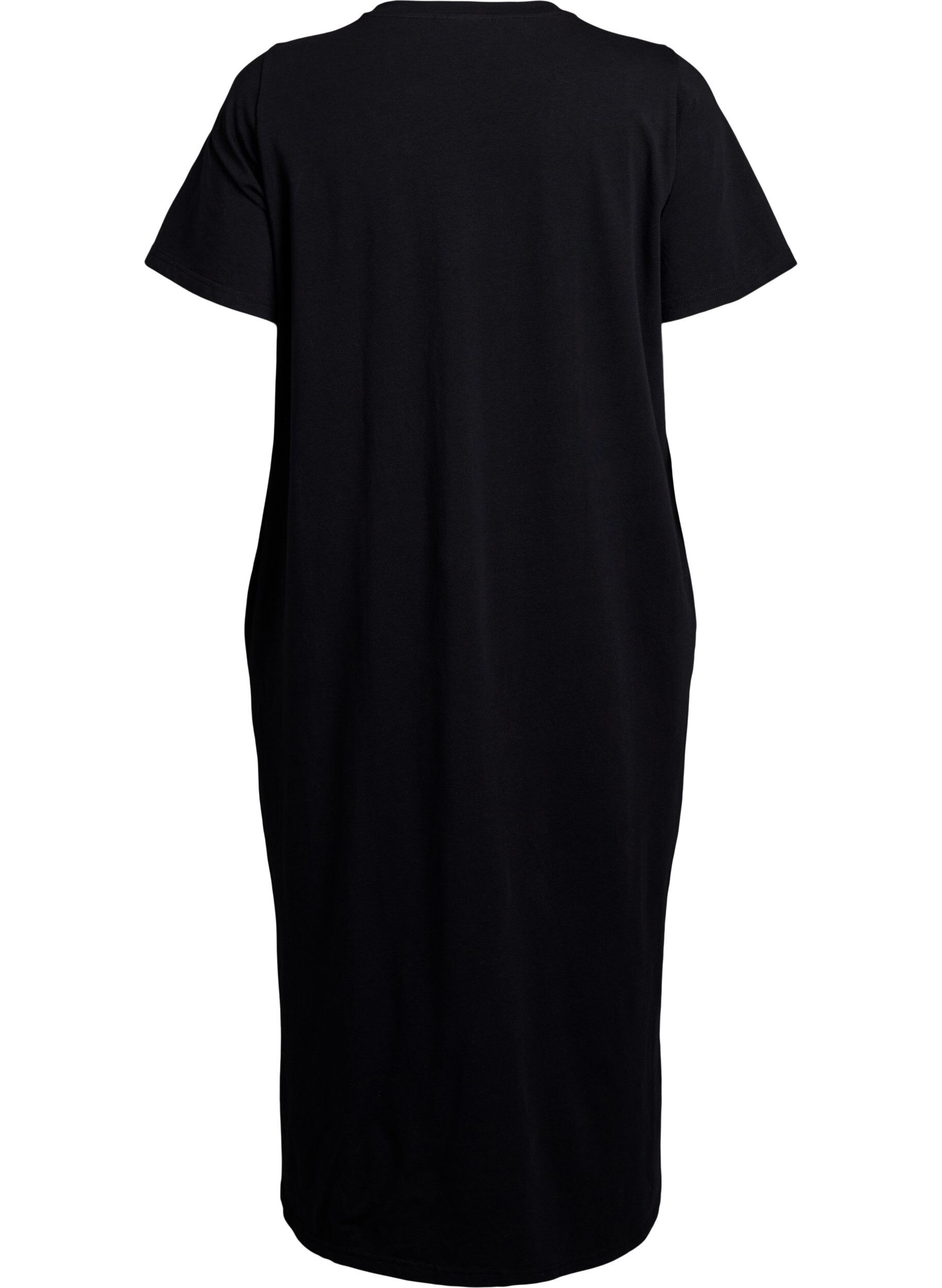Zizzi Midi-T-Shirtkleid mit V-Ausschnitt., Schwarz, Packshot image number 1