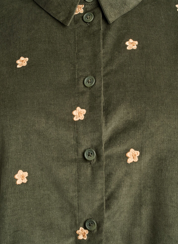 Chemise en velours côtelé avec des fleurs brodées, Vert, Packshot image number 2