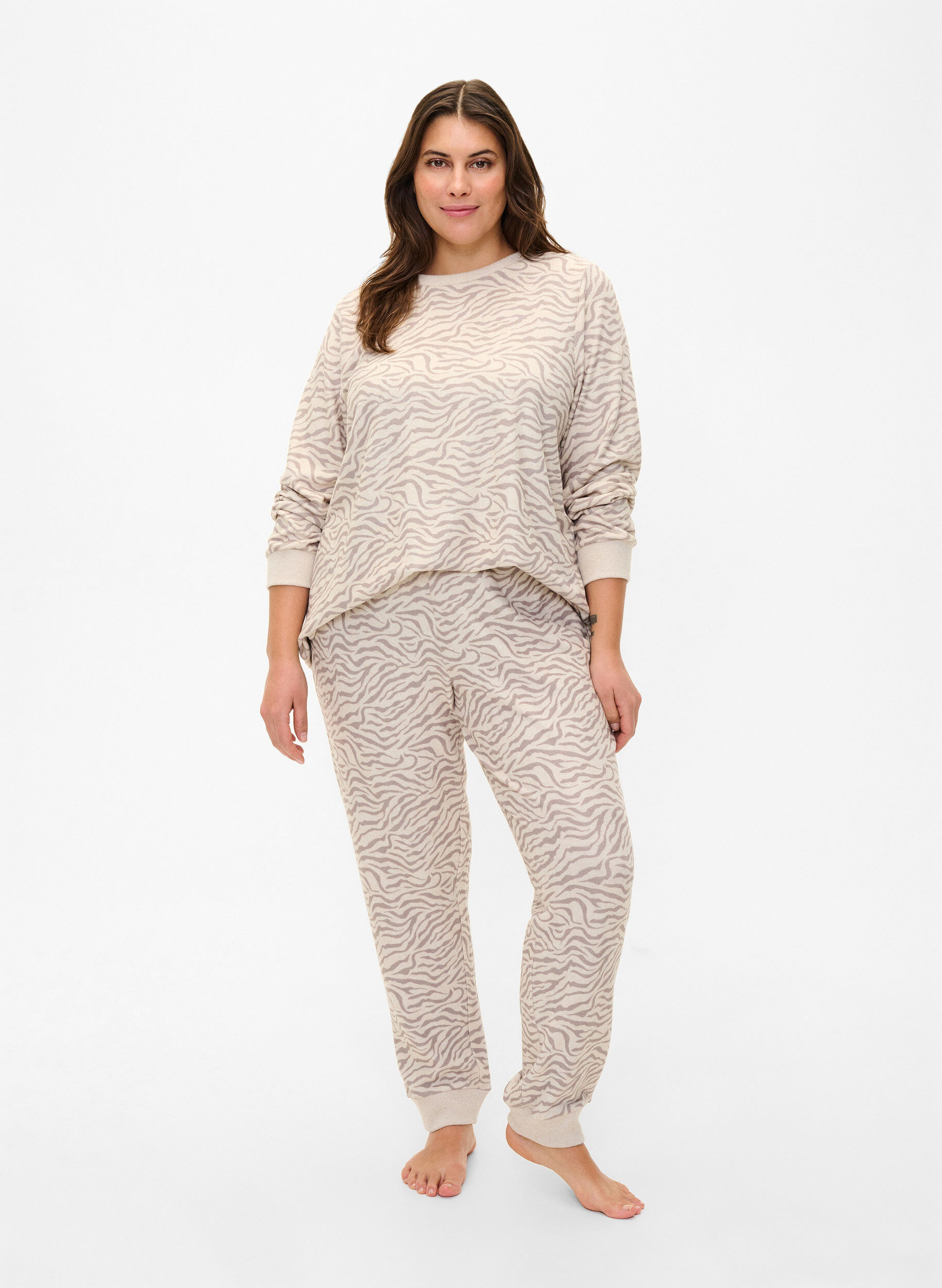 Zizzi Pantalon en velours imprim&eacute;, Pink Tint AOP, Model image number 0