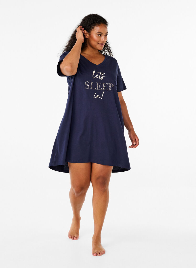 Nachthemd aus Bio-Baumwolle mit V-Ausschnitt, Blau, Model image number 1