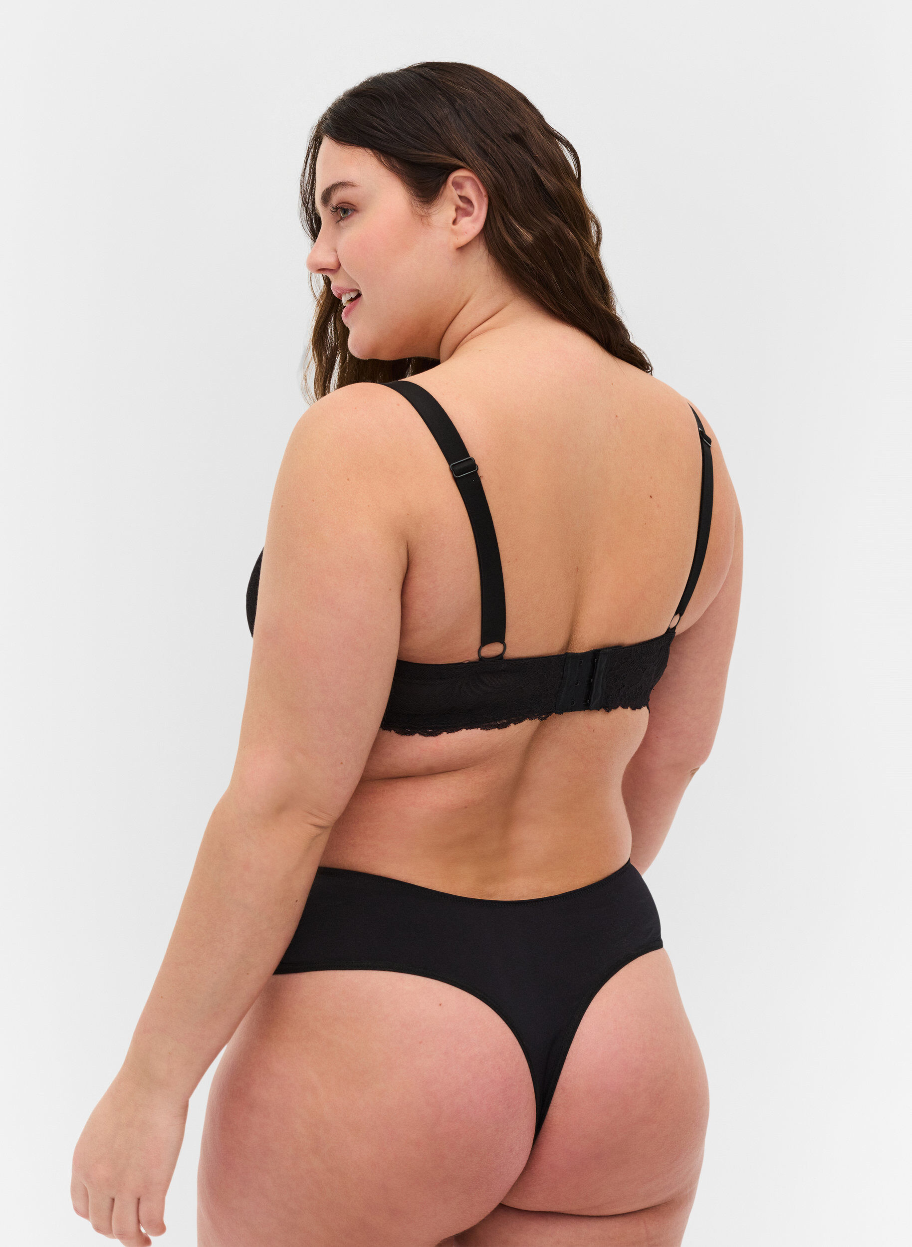 Zizzi String en dentelle taille normale, Black, Model image number 1
