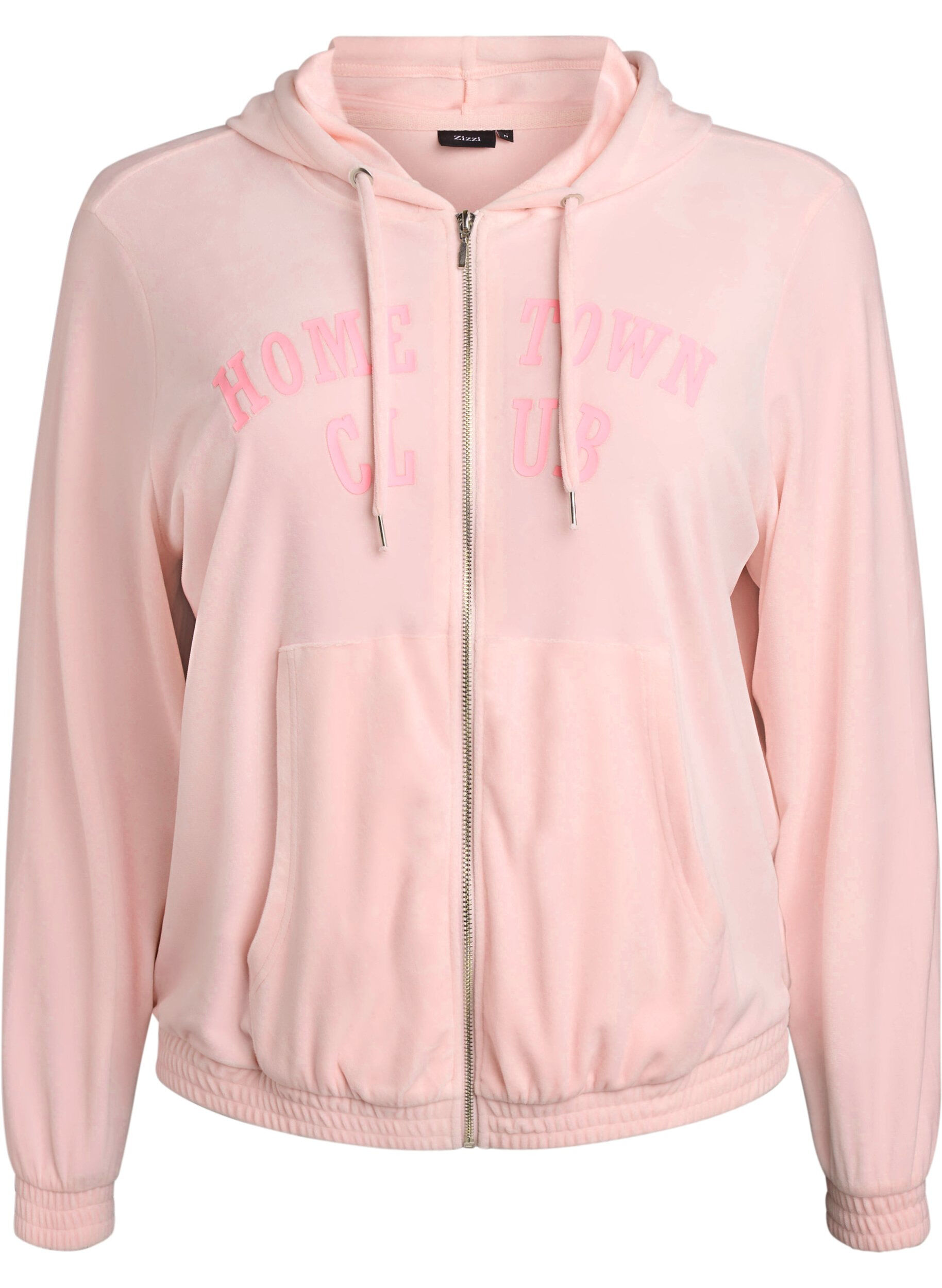 Zizzi Sweat &agrave; capuche zipp&eacute; en velours doux, Rose, Packshot image number 0