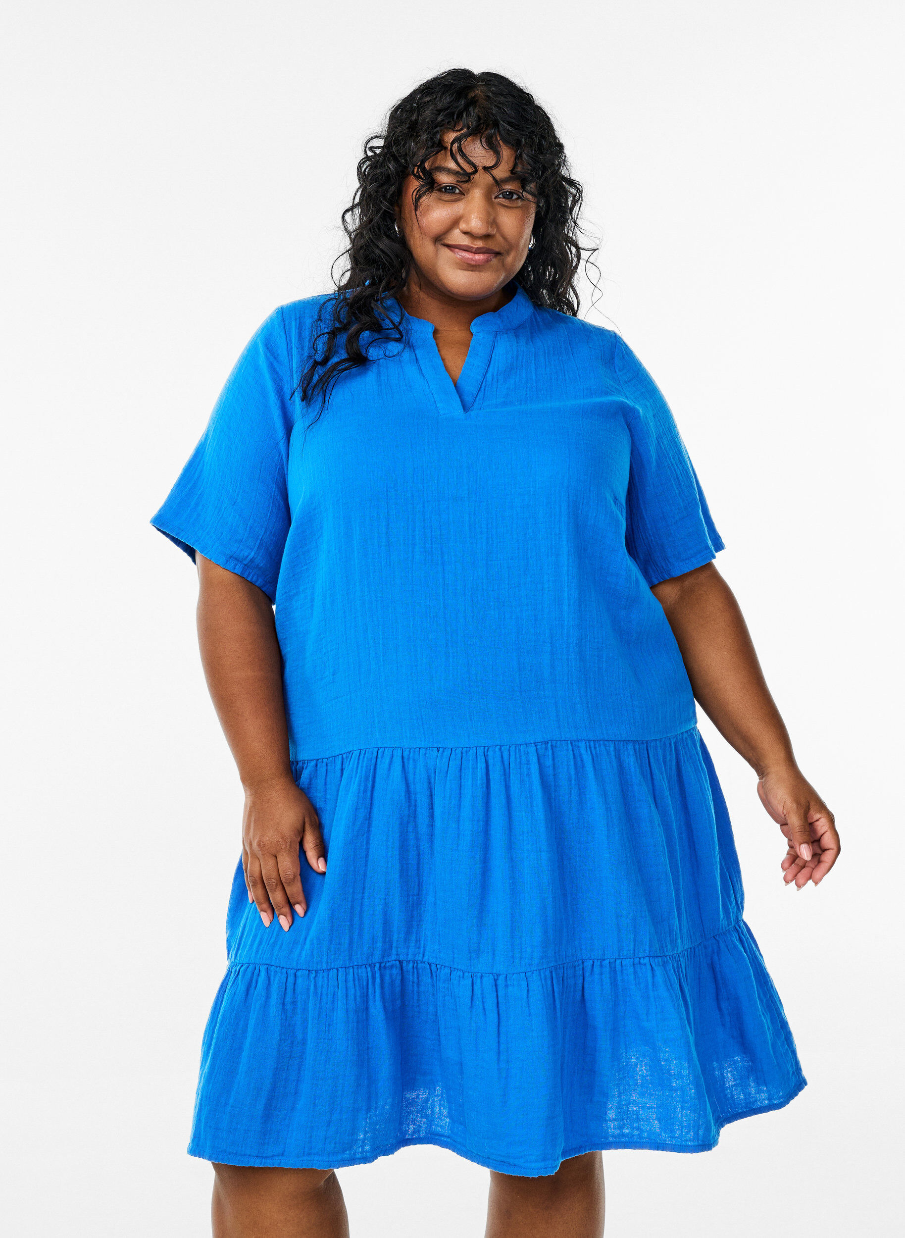 ZizziRobe courte &eacute;vas&eacute;e en mousseline de coton, Bleu, Model image number 0
