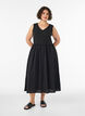 Robe midi sans manches en coton avec maille c&ocirc;tel&eacute;e et mousseline, Noir, Model image number 0