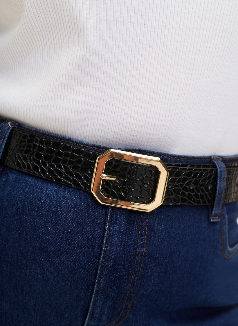 Kunstlederg&uuml;rtel mit Krokomuster, Black w. Gold Buckle, Model image number 1