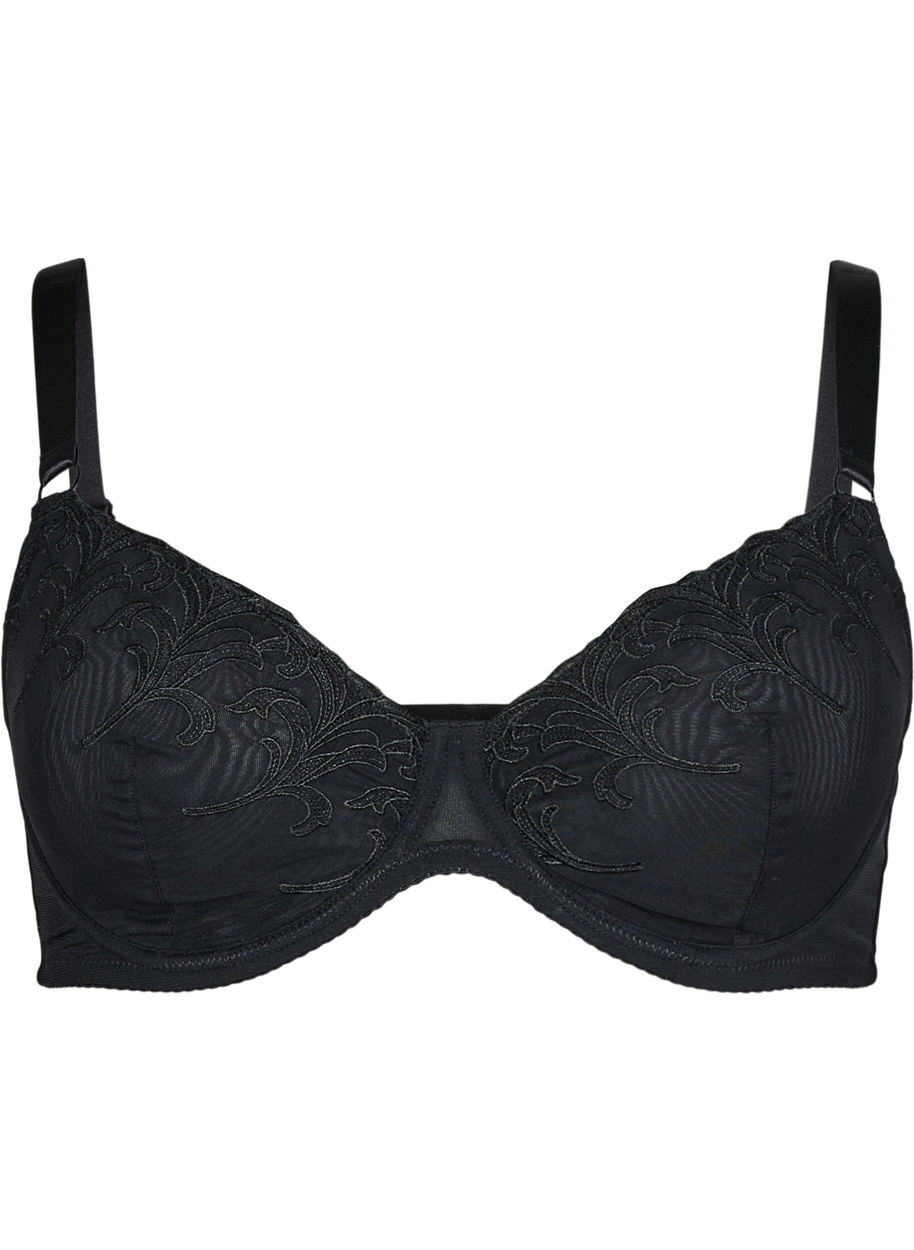 Zizzi Soutien-gorge couvrant en mesh avec motif brod&eacute;, Noir, Packshot image number 0