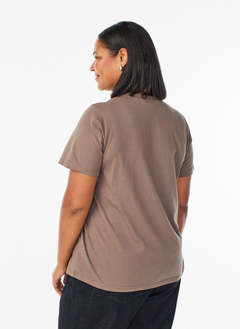 T-shirt basique en coton &agrave; col rond, Marron, Model image number 2