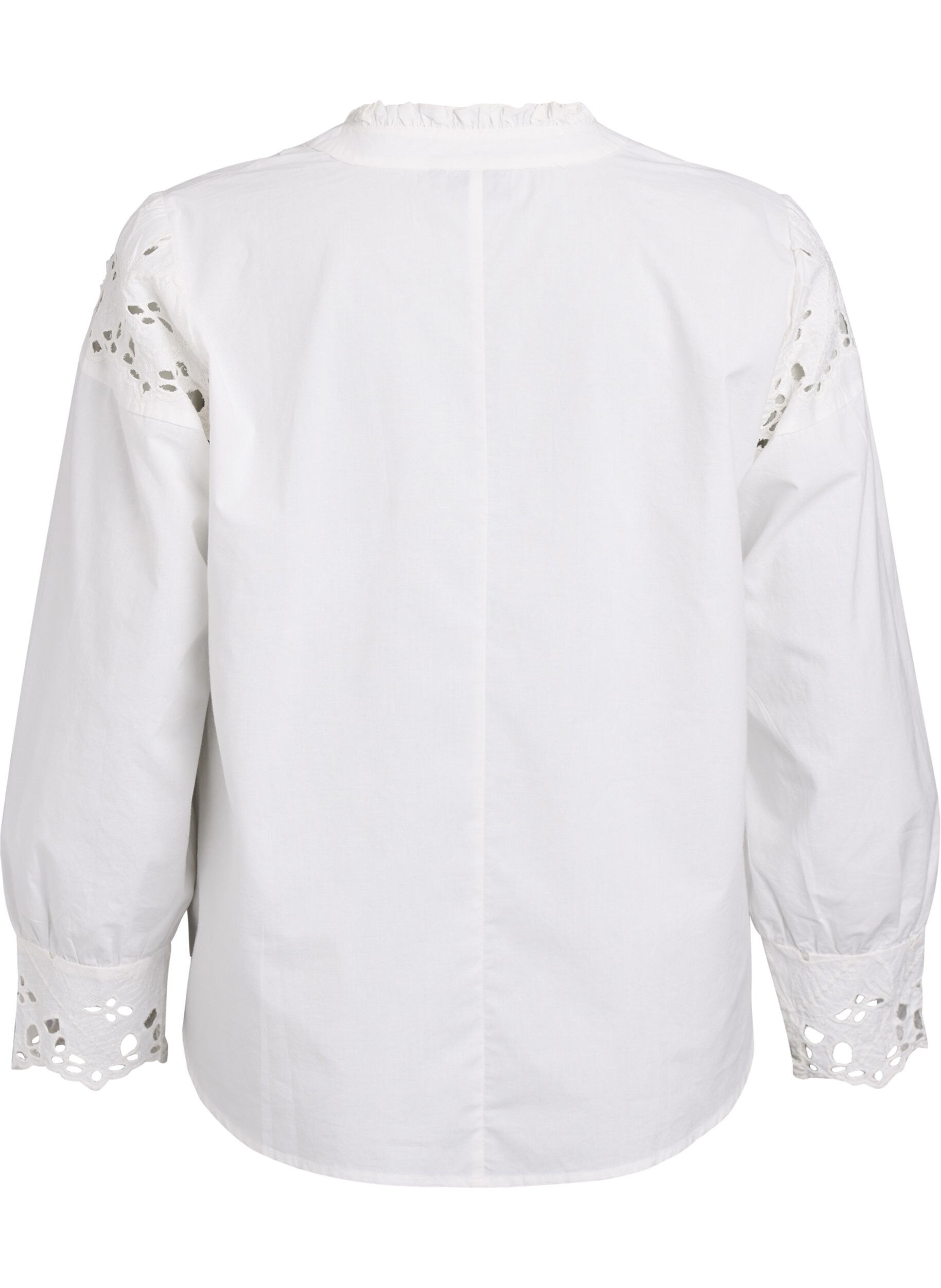 Zizzi Bluse mit V-Ausschnitt und Broderie-Anglaise-Details, Wei&szlig;, Packshot image number 1