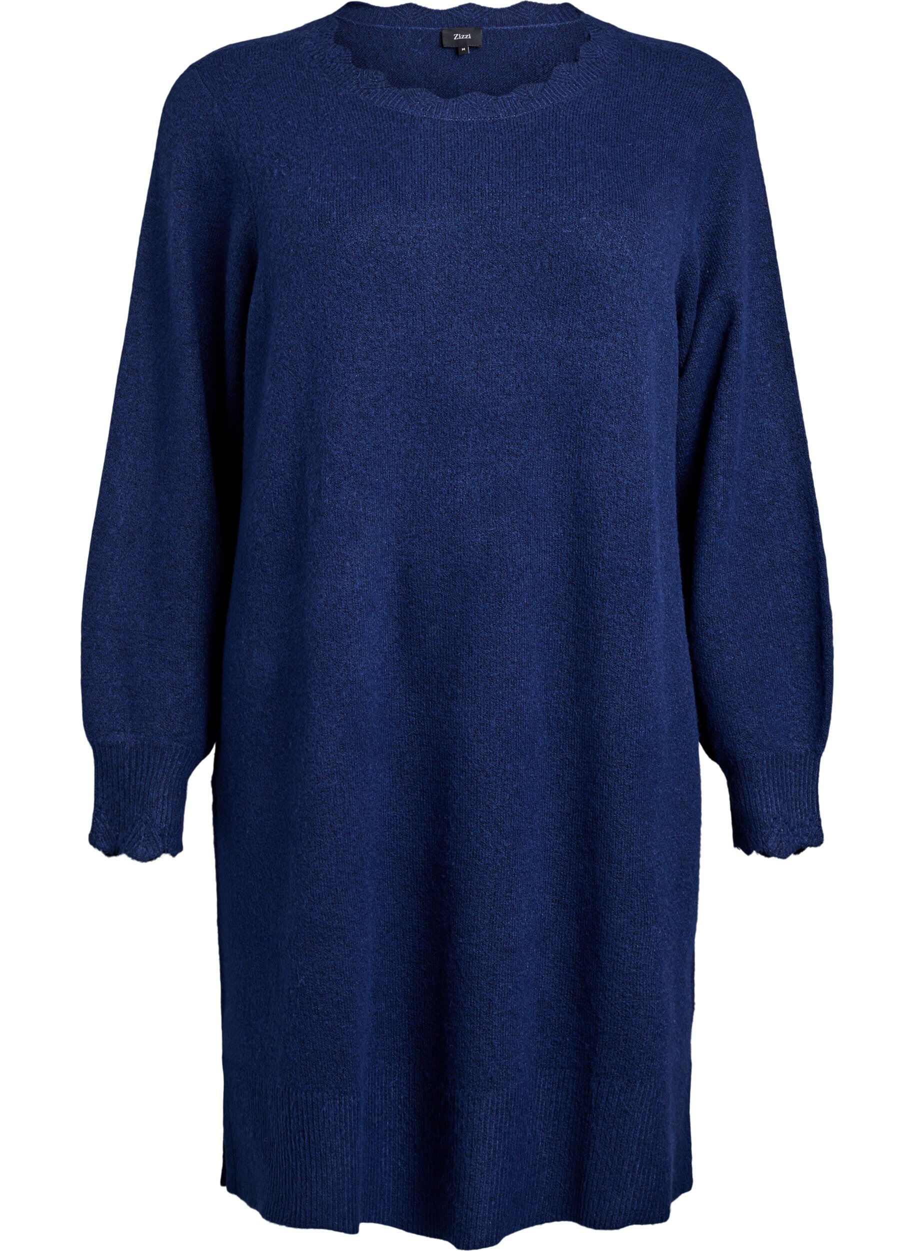 ZizziRobe courte en maille avec ourlet ondul&eacute; et fentes, Bleu, Packshot image number 0