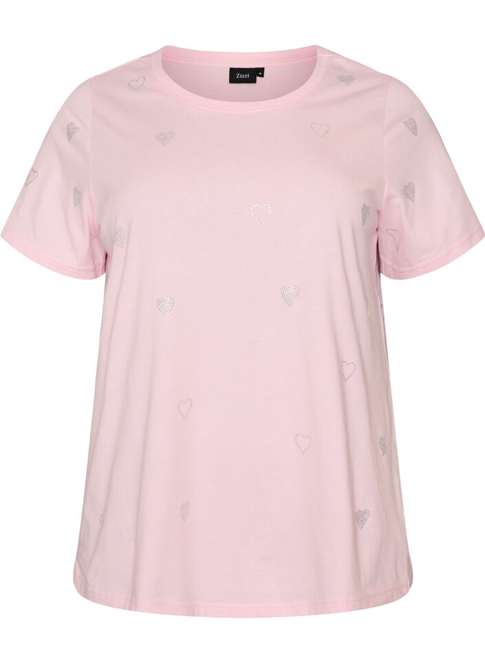 T-shirt en coton bio avec des c&oelig;urs, Rose, Packshot image number 0