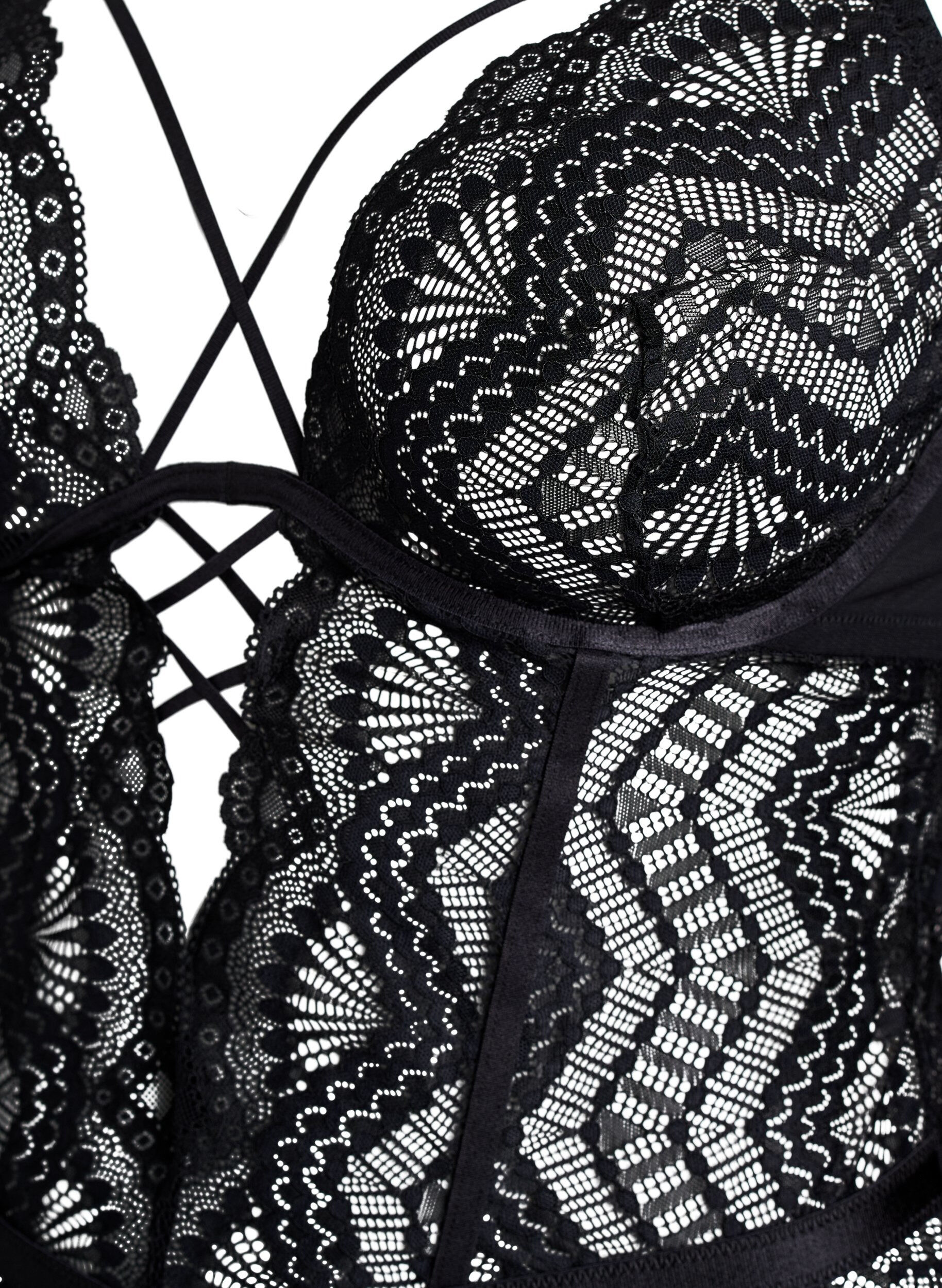 ZizziSpitzenbody mit Schn&uuml;rdetails, Schwarz, Packshot image number 2