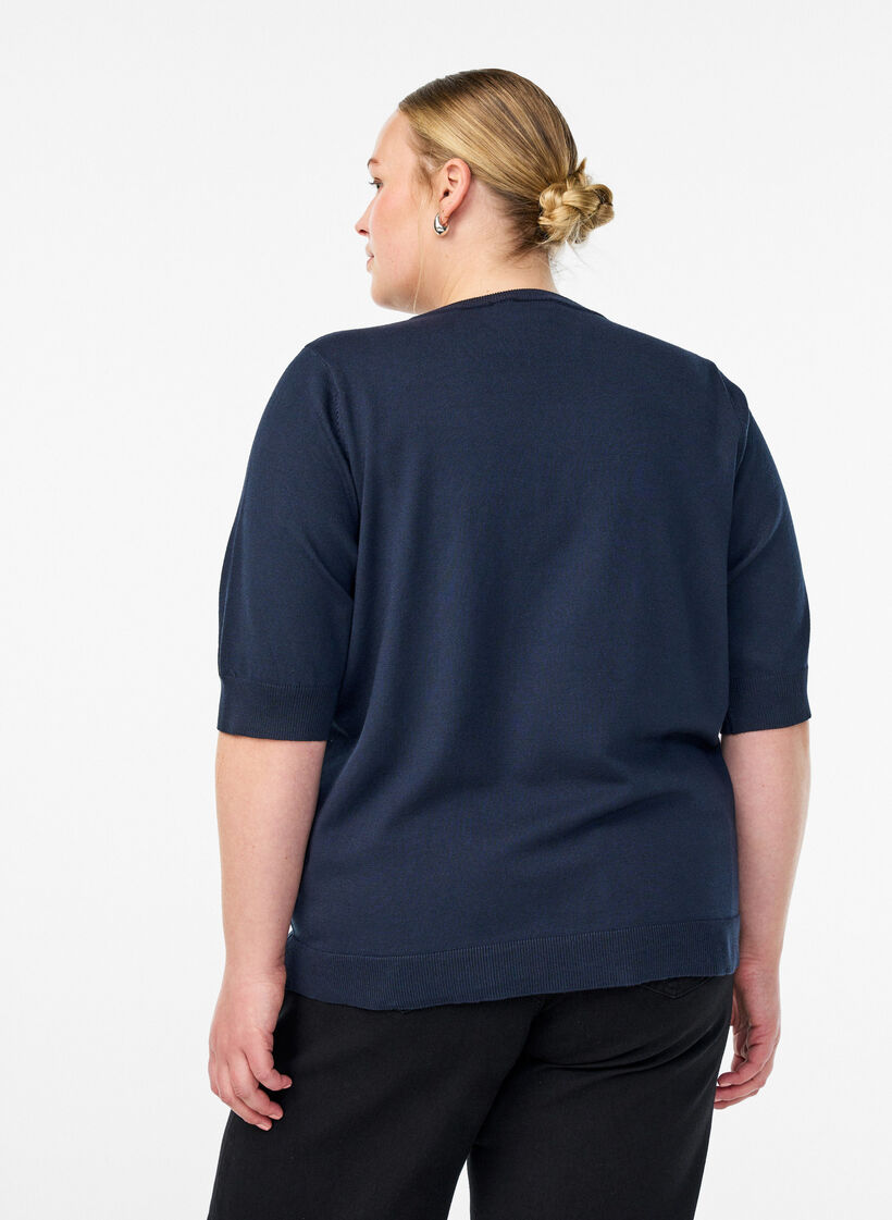 Blouse en fine maille &agrave; manches courtes, Bleu, Model image number 2