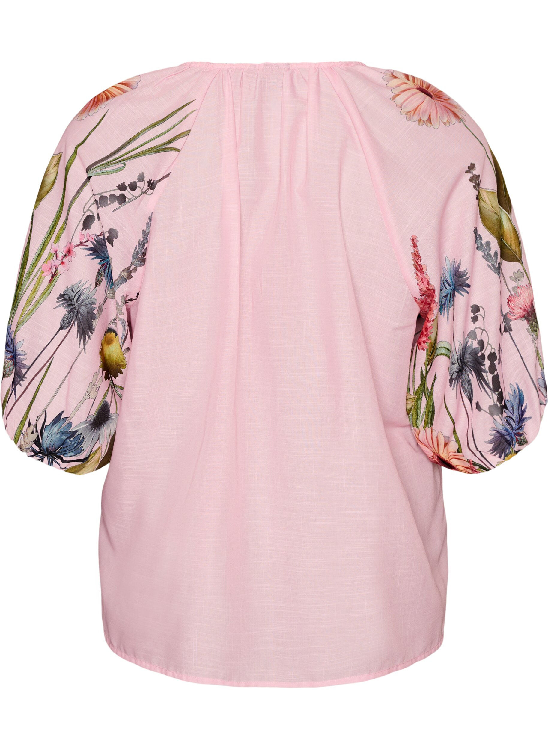 Zizzi Bluse mit Bindedetail und gebl&uuml;mten &Auml;rmeln, Pink, Packshot image number 1