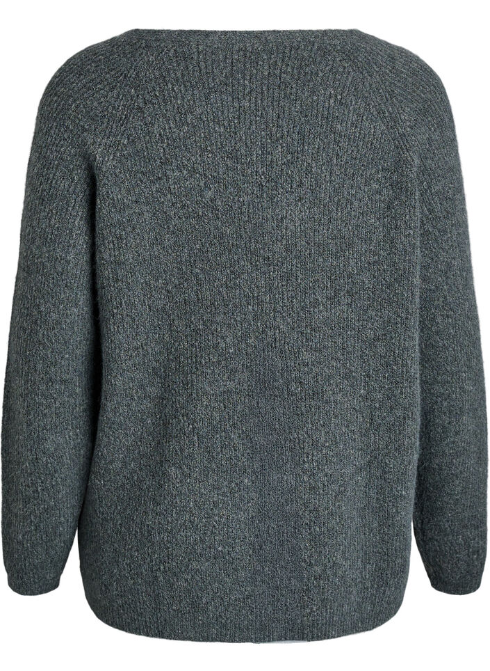 Blouse en maille à col V et manches raglan, Vert foncé, Packshot image number 1