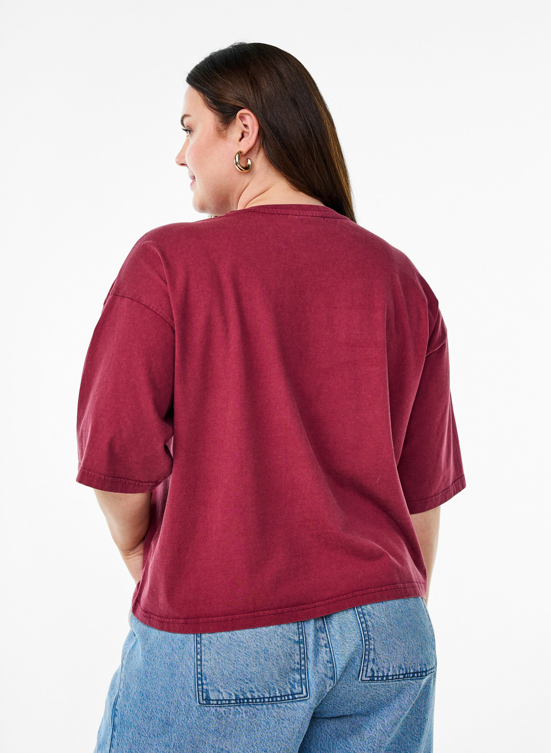 Zizzi Kurzes T-Shirt mit Lockere Passform, Dunkles Bordeaux, Model image number 2