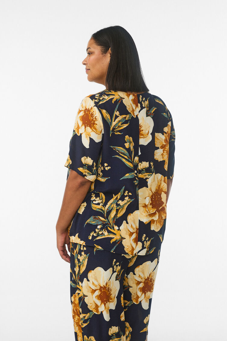 Kurz&auml;rmelige Bluse aus Viskose mit Print, Blau, Model image number 2