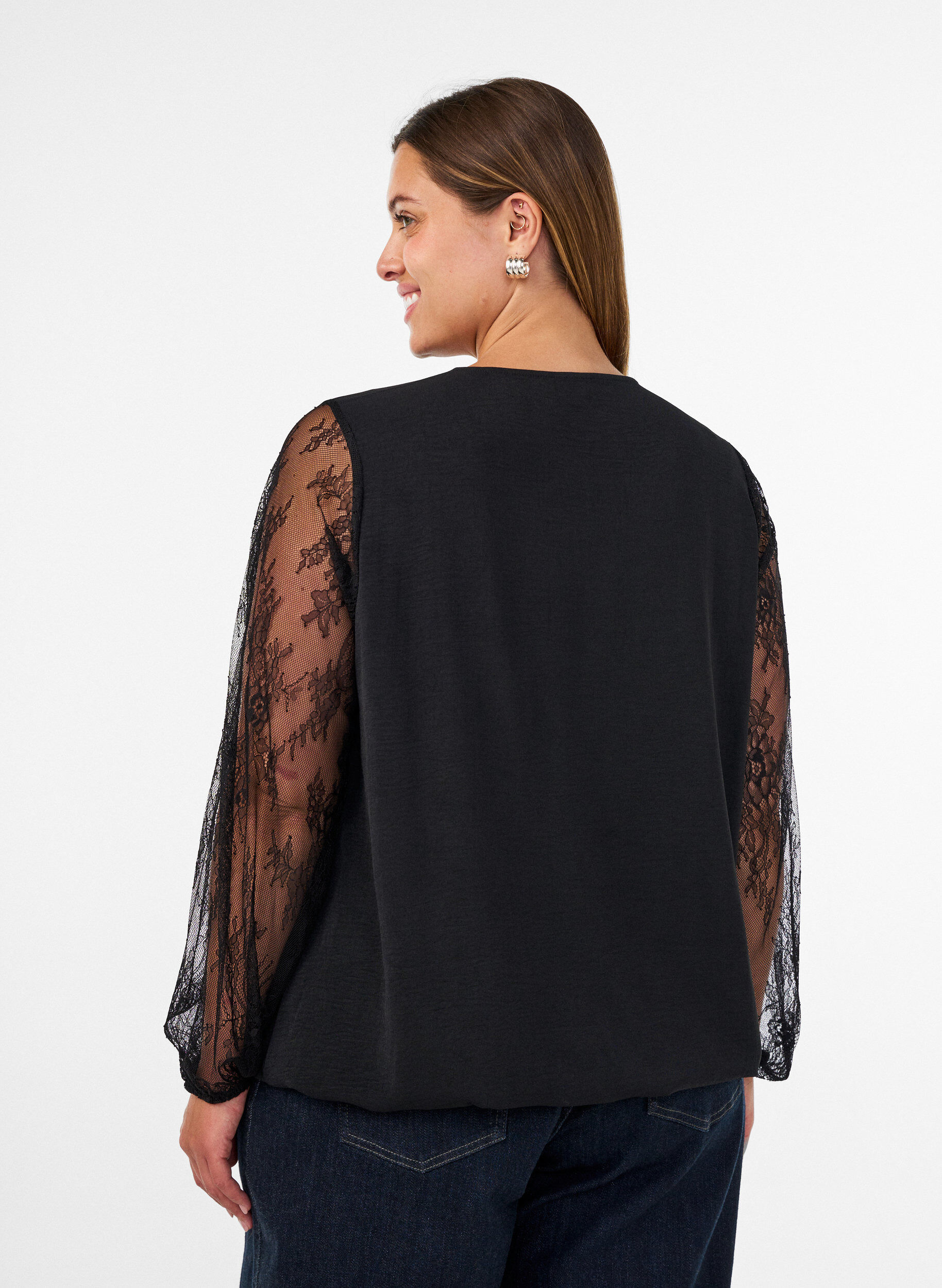 ZizziBluse mit &Auml;rmeln aus Spitze und Ballonform, Schwarz, Model image number 2