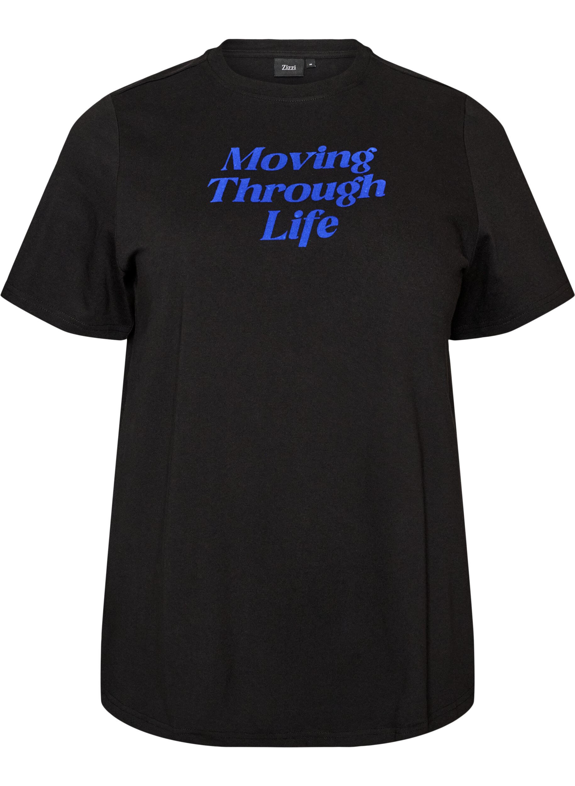 ZizziT-Shirt aus Baumwolle mit Textprint, Schwarz, Packshot image number 0