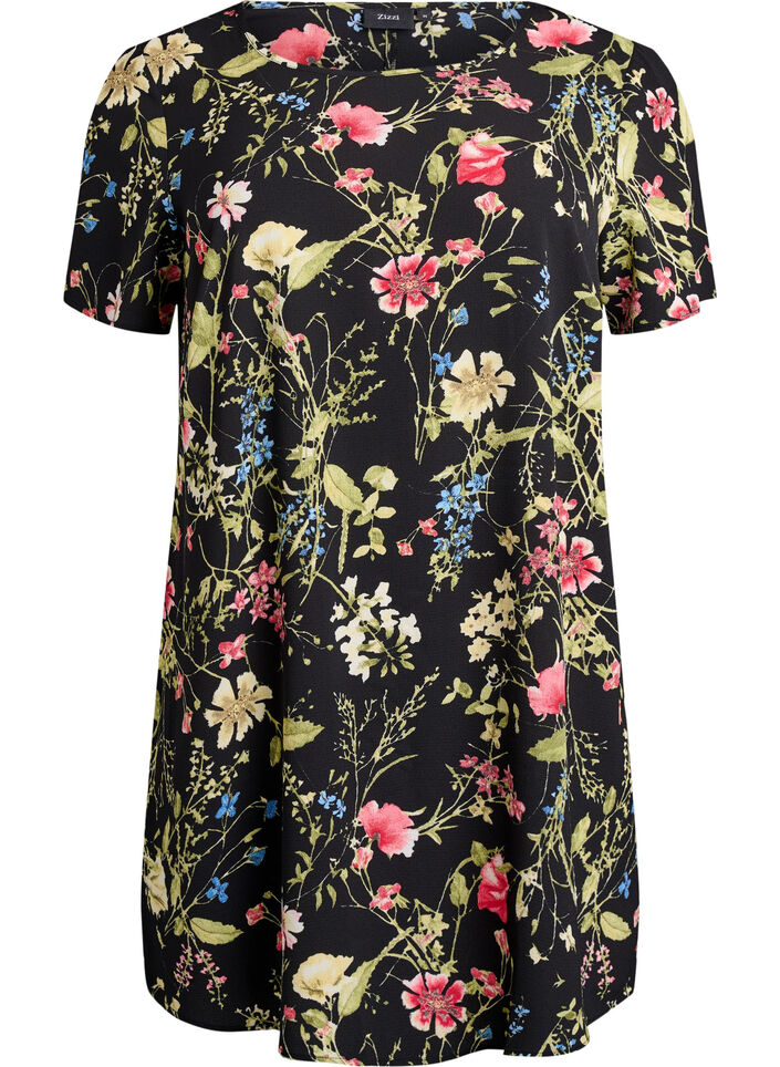 Kleid mit Aufdruck und kurzen &Auml;rmeln, Schwarz, Packshot image number 0