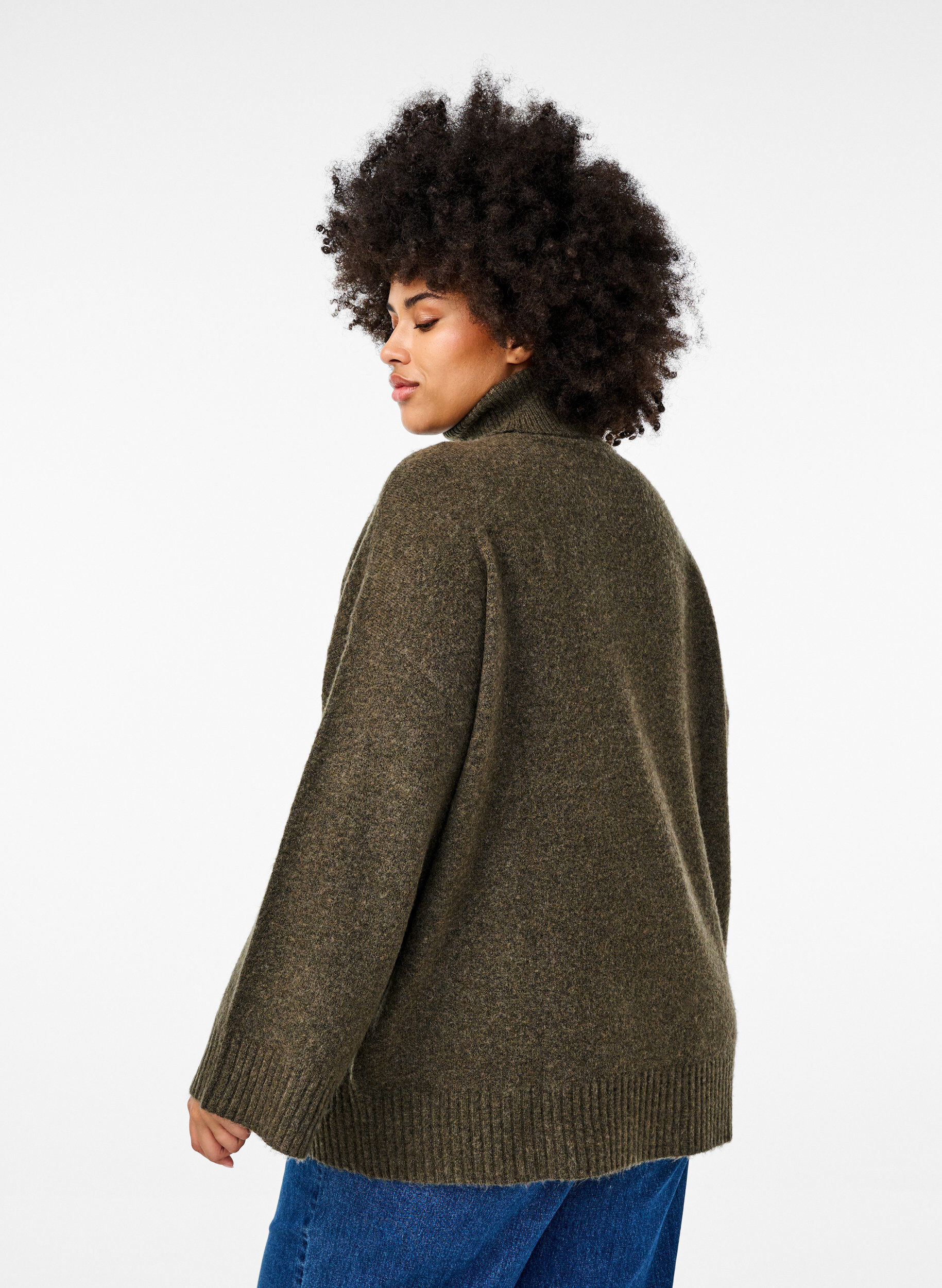 Zizzi Chemisier &agrave; col roul&eacute; en maille, Sea Turtle Mel., Model image number 1