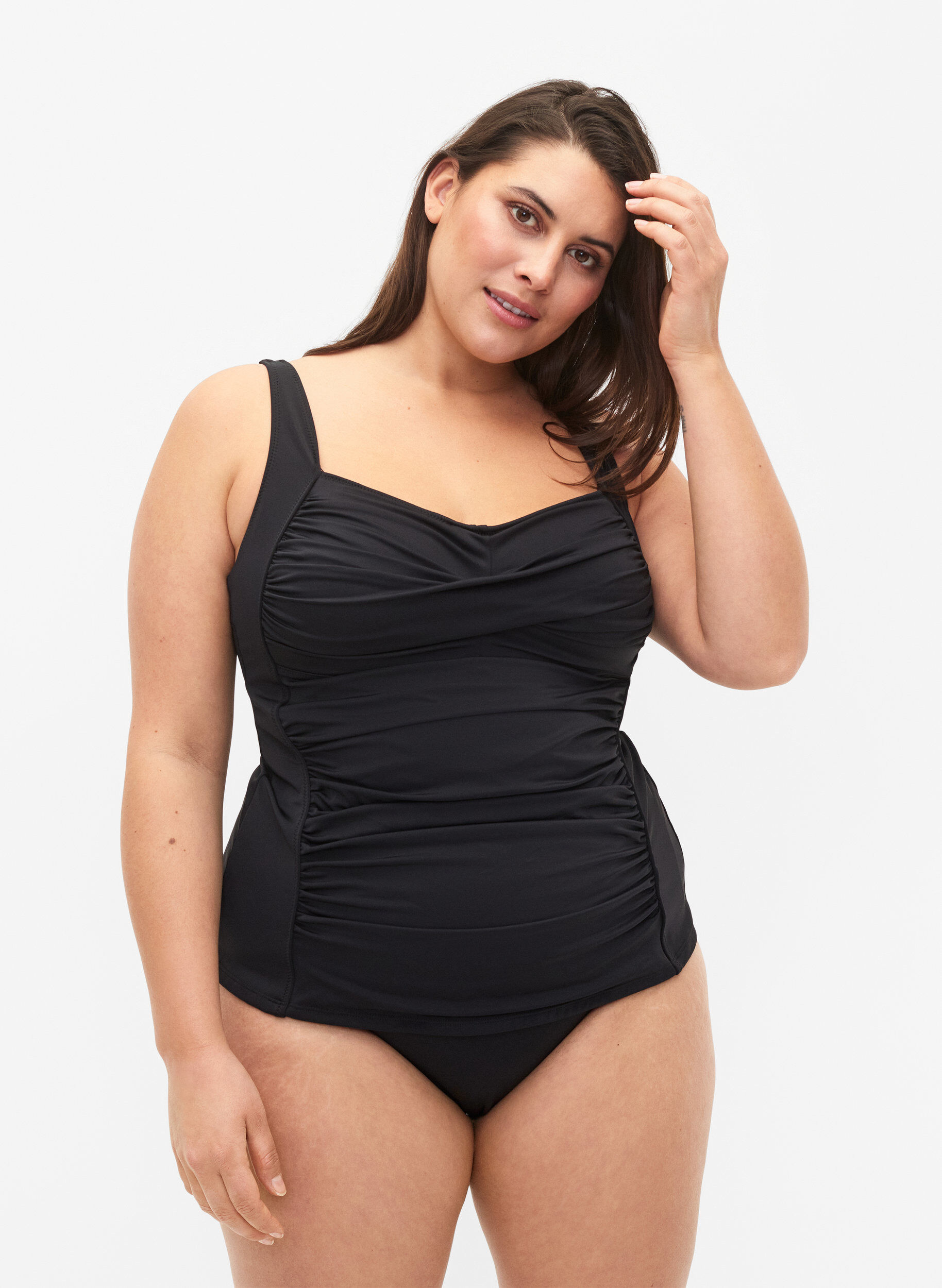 Tankini mit Drapierung, Schwarz, Model